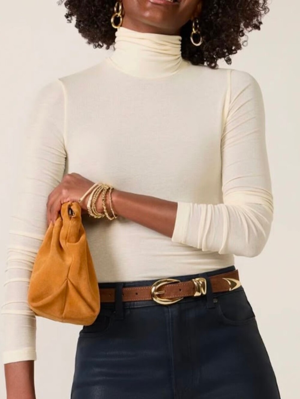 Talbots Black Label Cotton Blend Cream Turtleneck Long Sleeve Top MP